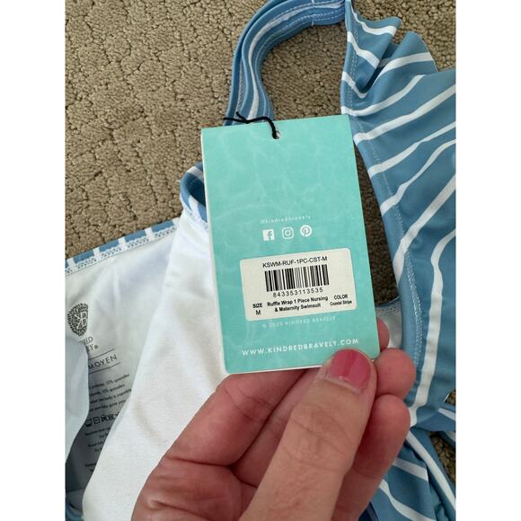 NWT Kindred Bravely Ruffle Wrap 1 Piece Nursing
Swimsuit Coastal Stripe Medium - Picture 6 of 7